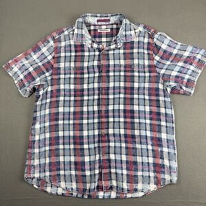 Tommy Bahama Shirt Mens XL White Blue Red Plaid Colorful Button‎ Down Colorful